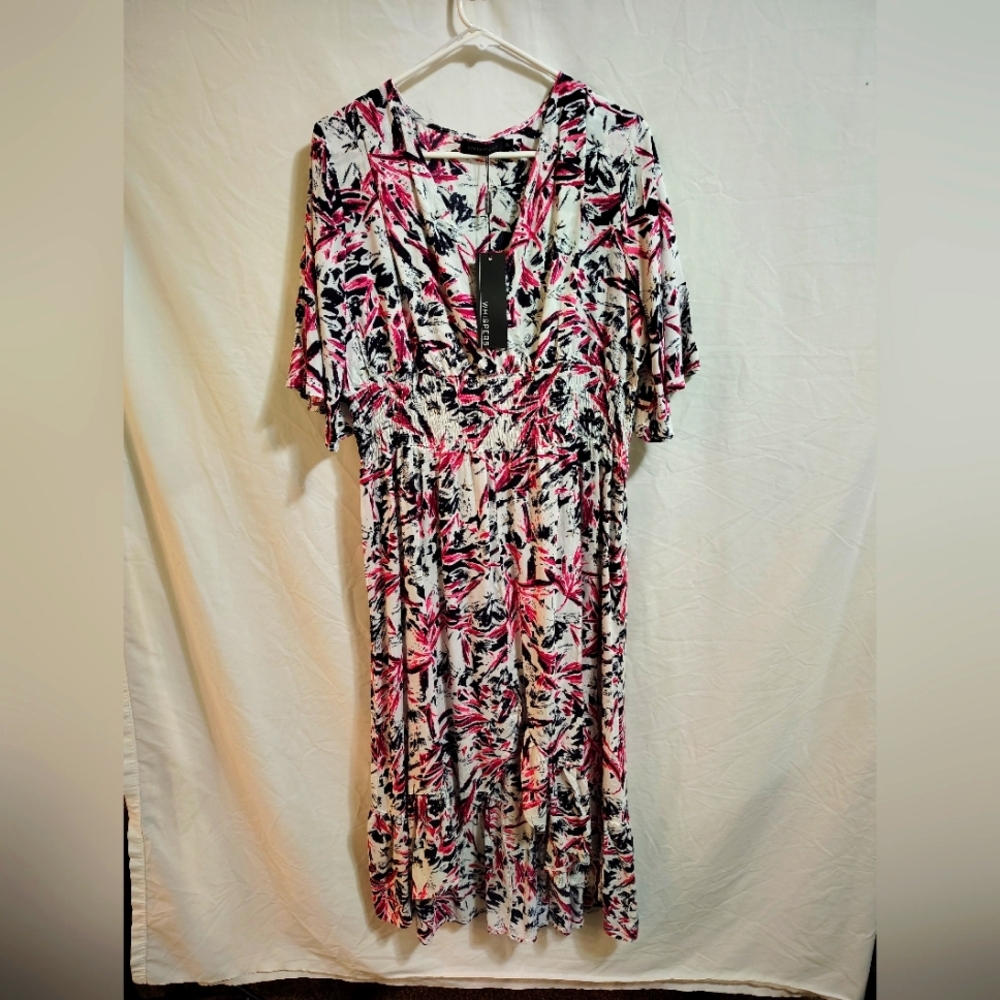 Pink and Black Flutter Sleeve Maxi Sundress. Size XL